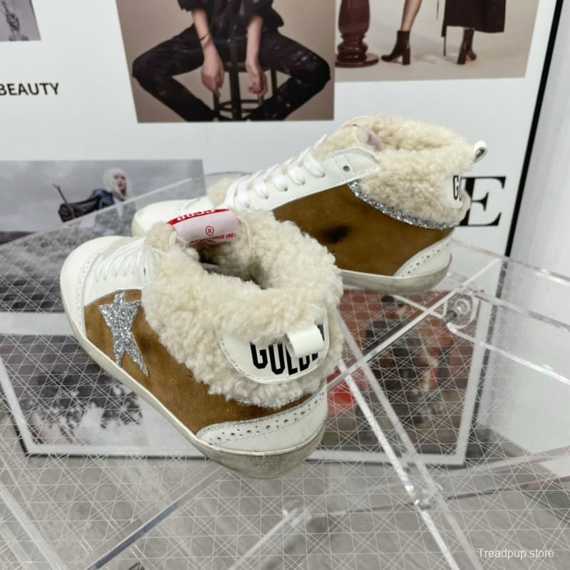 2024 Unisex GGDB Brown White Shearling Suede Leather High-Top Sneakers MJ00300