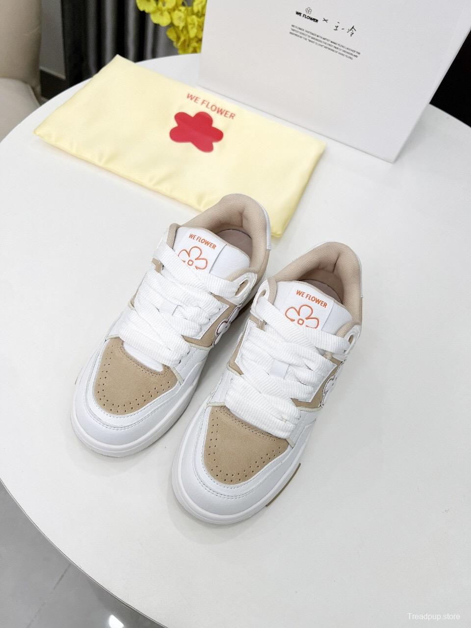 2025 Unisex WEFLOWER White Beige Leather Sneakers LY00280