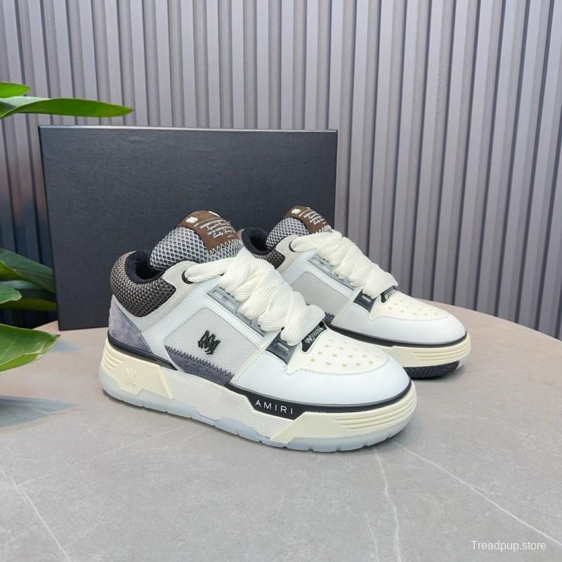 2024 Unisex Amiri White Grey Mesh Suede Sneakers MJ00360