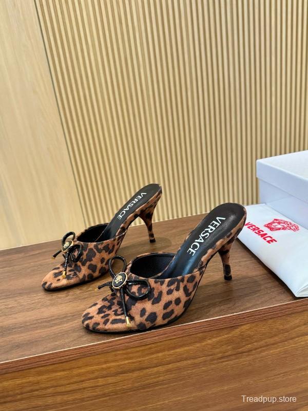 2025 Women VERSACE Leopard Print Leather Heels LY00210