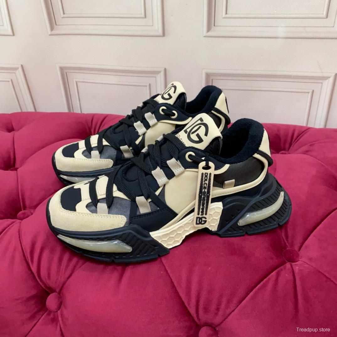 2024 Unisex Dolce & Gabbana Black Beige Wool Leather Sneakers MJ00340