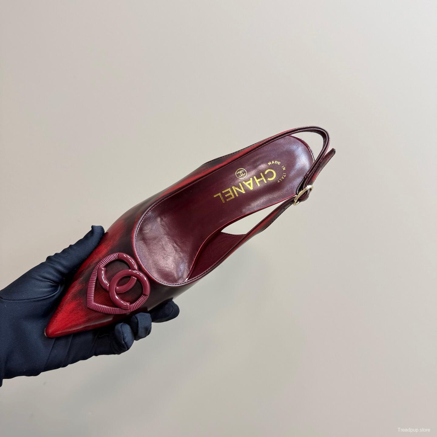 2025 Women Chanel Burgundy Leather Slingback Heels KFY00290
