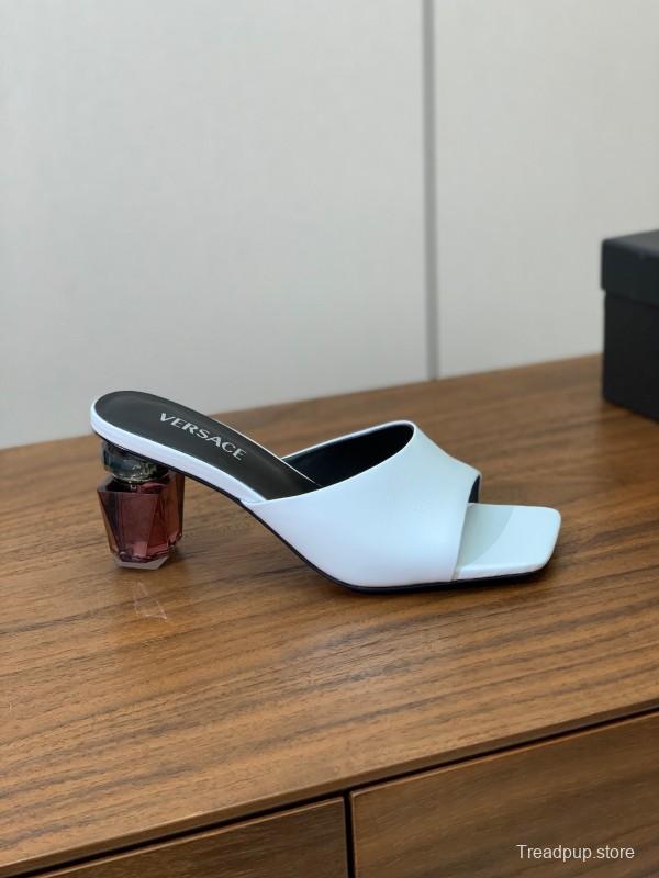 2025 Women VERSACE White Leather Slippers