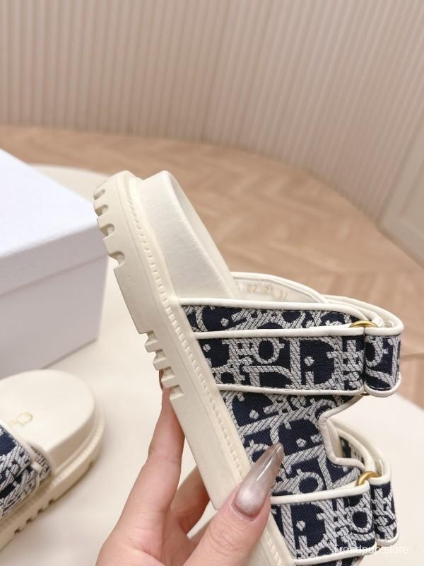 2025 Slippers Dior Blue White Canvas Slippers