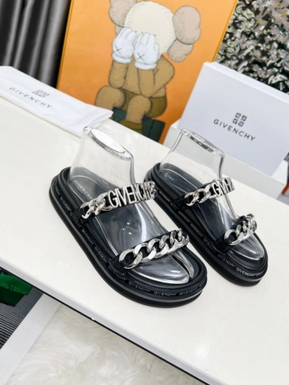 2025 Women Givenchy Silver Leather Sandals Chain LY00250