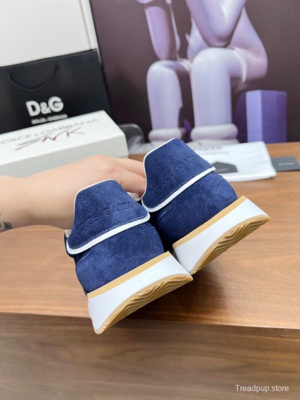 2025 Men Dolce & Gabbana Blue Suede Leather Sneakers LY00300