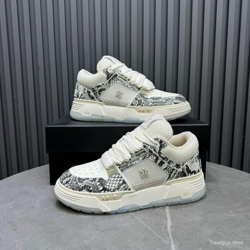 2024 Unisex Amiri Cream Beige Snake Leather Sneakers MJ00360
