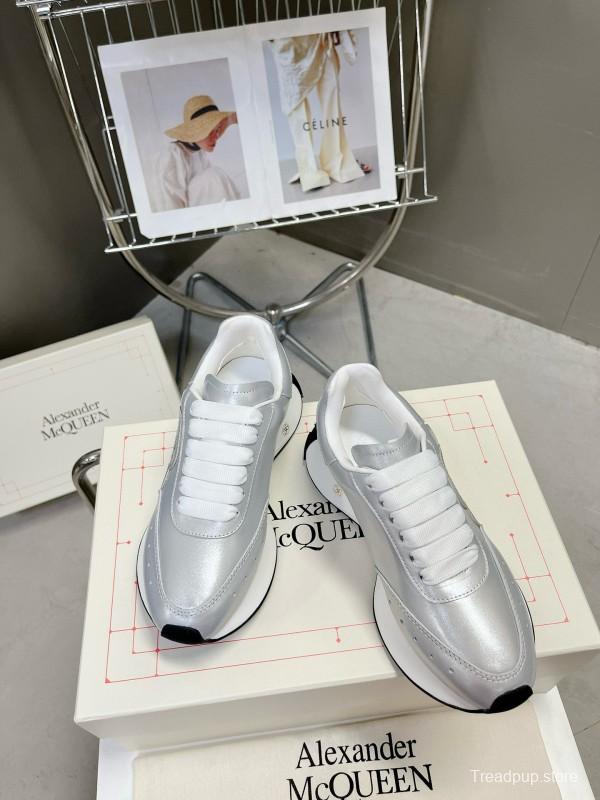 2024 Women ALEXANDER MCQUEEN Silver Leather Sneakers MJ00370