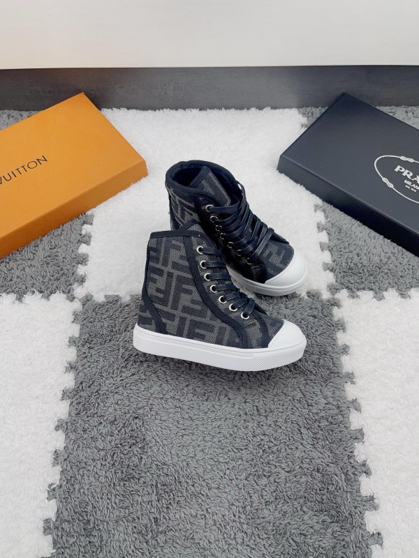 2024 Kids Fendi Brown Black Canvas High Top Sneakers