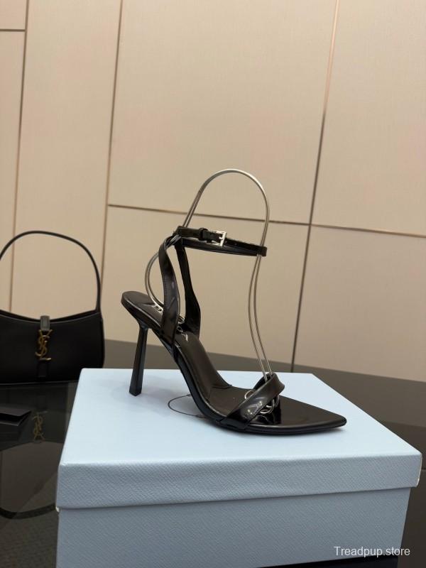 2025 Women Prada Black Leather Heels KFY00290