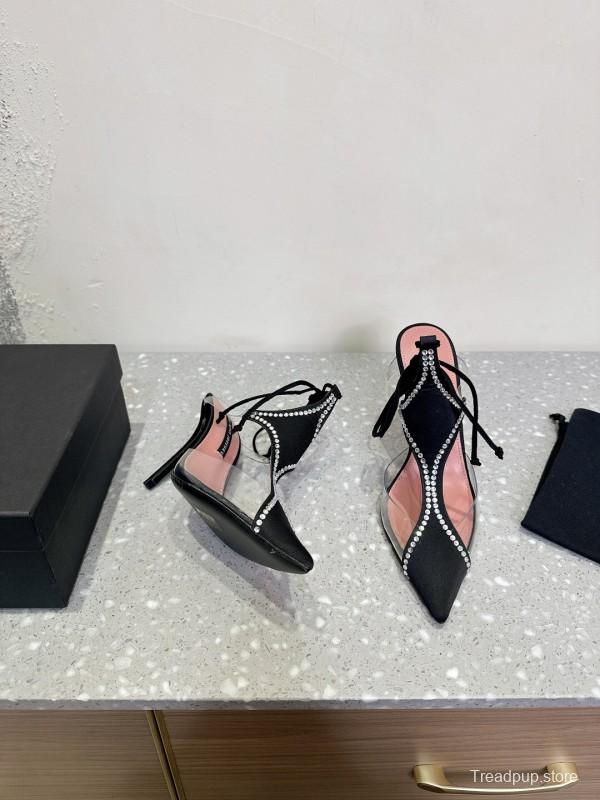 2025 Women Les Petits Joueurs Black Transparent Satin High Heels KFY00290