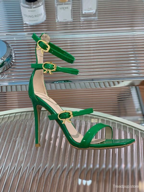 2025 Women Gianvito Rossi Green Leather High Heel Sandals