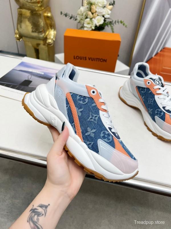 2025 Unisex Louis Vuitton Blue Orange White Leather Mesh Rubber Sneakers Monogram LY00340
