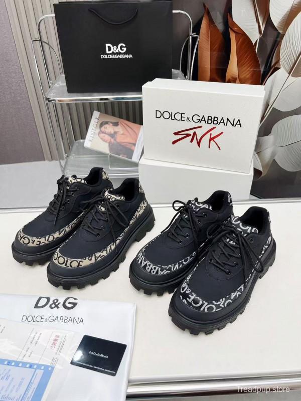 2024 Unisex Dolce & Gabbana Black Fabric Leather Chunky Sneakers