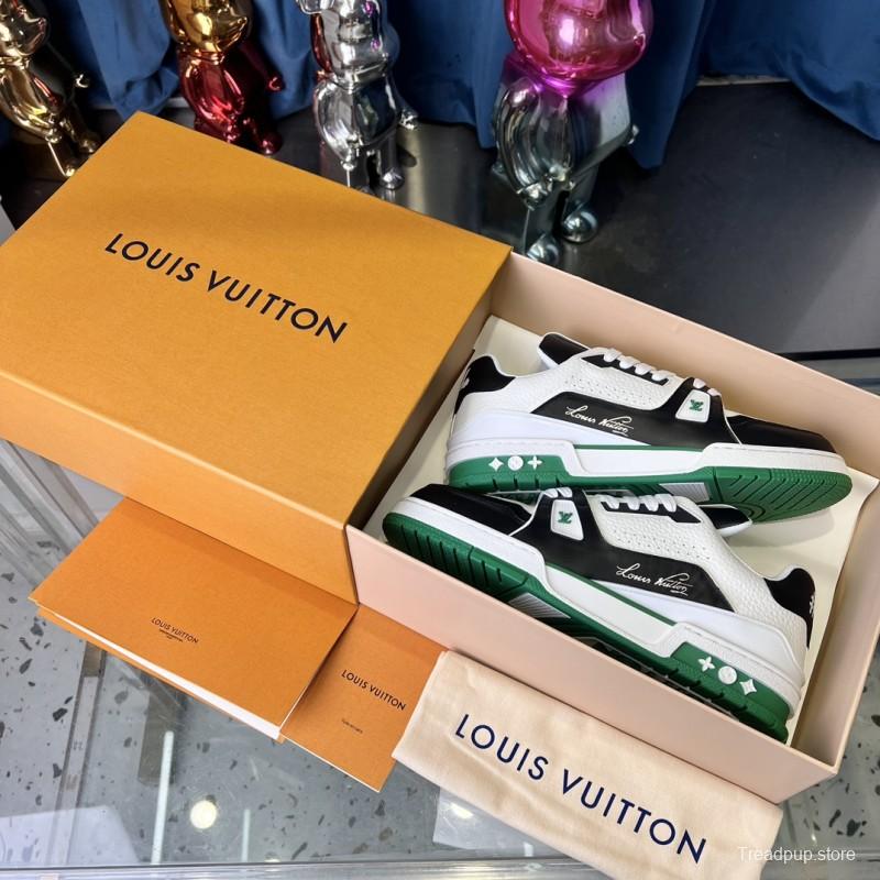 2025 Unisex Louis Vuitton White Black Green Leather Trainer