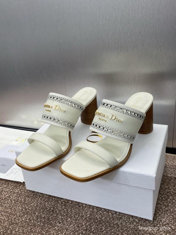 2025 Women Dior White Leather Slide Sandals