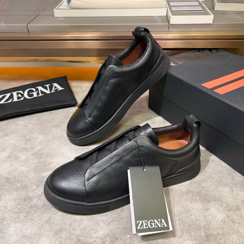 2024 Men Ermenegildo Zegna Black Calf Leather Sneakers MJ00280