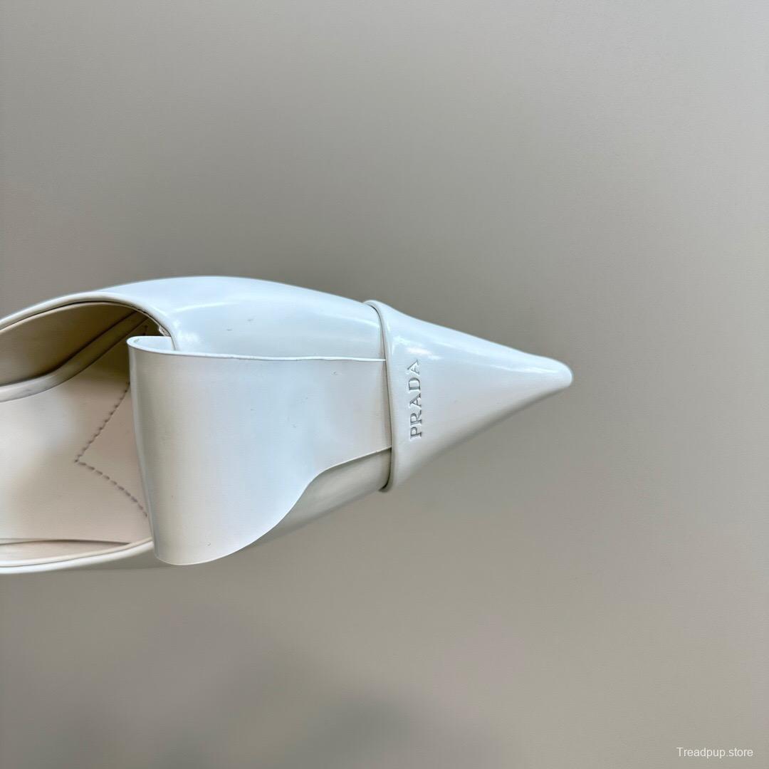 2025 Women Prada White Leather High Heel Mules