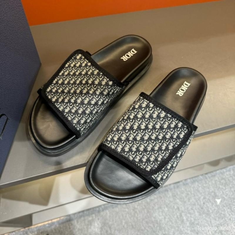 2024 Dior Black Grey Fabric Slippers MJ00180