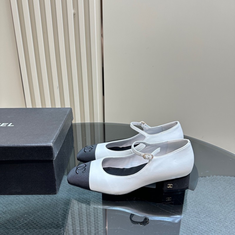 2025 Women Chanel White Black Leather Mary Jane Shoes