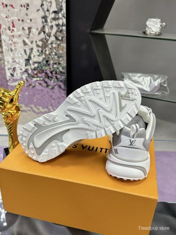 2025 Men Louis Vuitton White Grey Mesh Leather Sneakers MJ00420