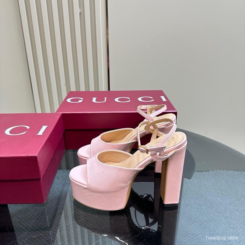 2024 Women Gucci Pink Leather Platform Sandals MJ00340