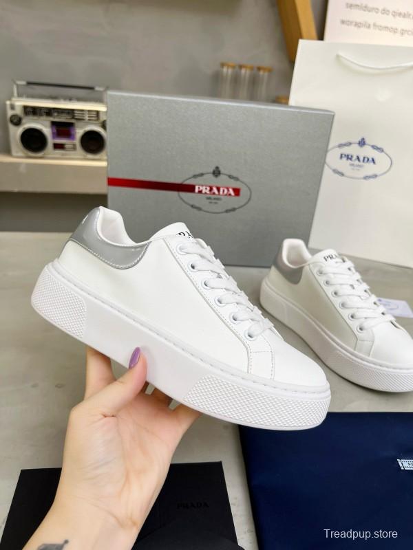 2024 Unisex Prada White Silver Leather Sneakers MJ00310