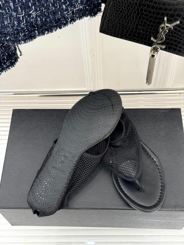 2025 Women YSL Black Mesh Sandals