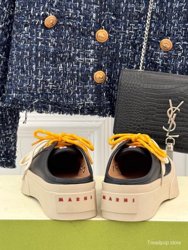 2025 Women YSL Saint Laurent Black White Leather Platform Sneakers Yellow Lace LY00360(F)