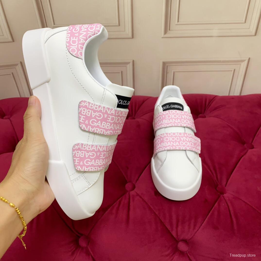 2025 Women Dolce & Gabbana White Pink Leather Sneakers LY00300