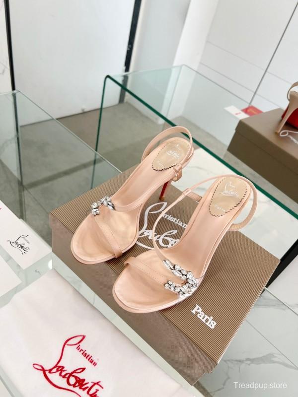 2025 Women ChristianLouboutin Champagne Silk High Heel Crystal LY00300