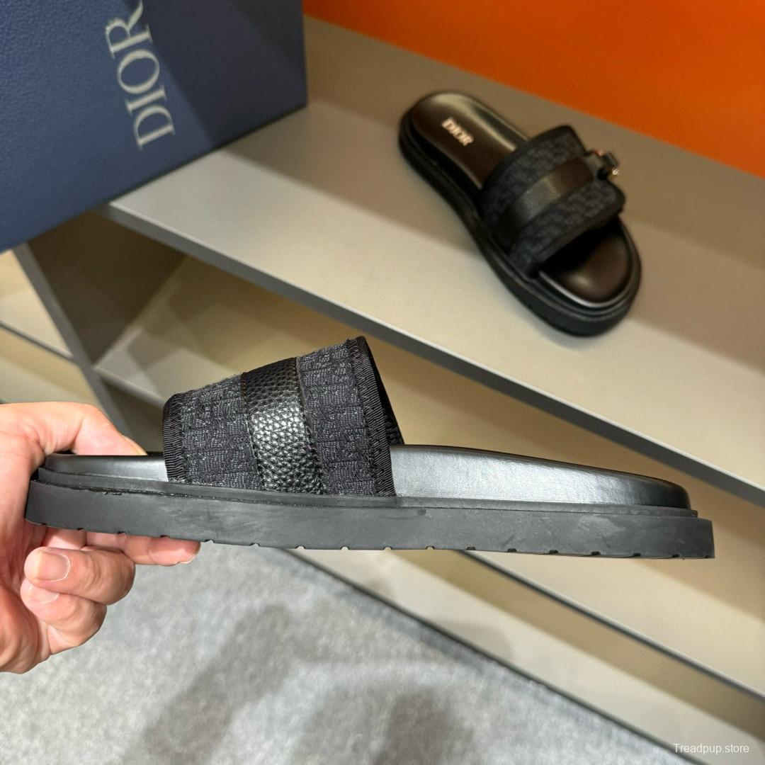 2024 Slippers Dior Black Fabric Leather Slippers