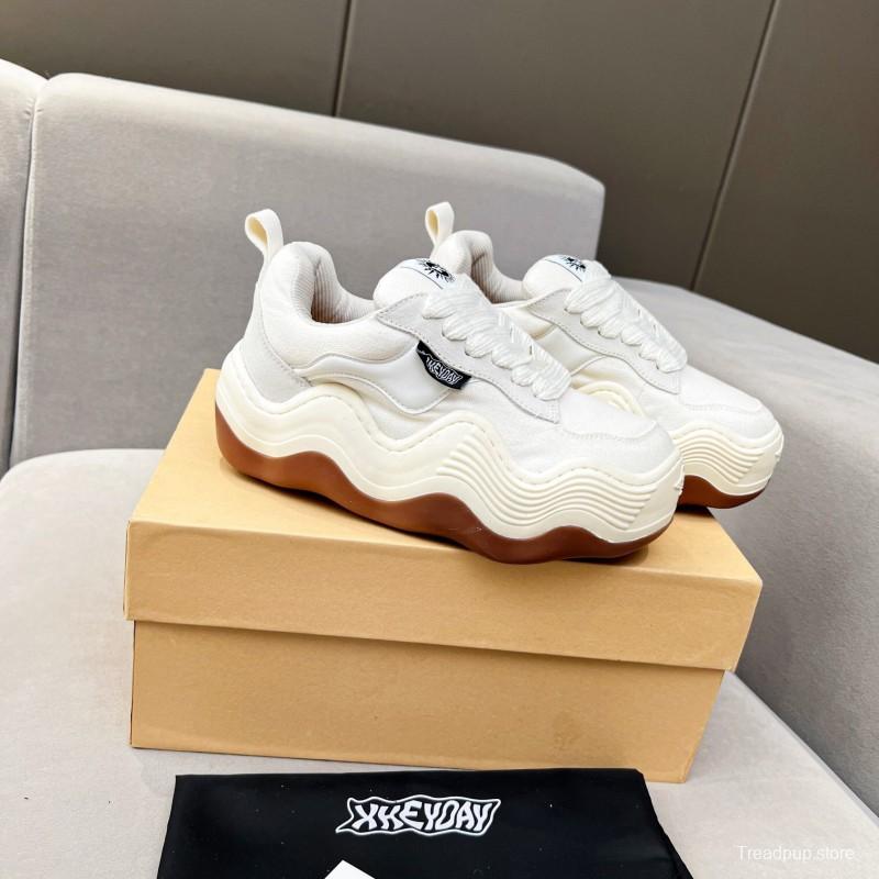 2025 Unisex HEYDAY White Brown Canvas Leather Wave Sneakers KFY00260