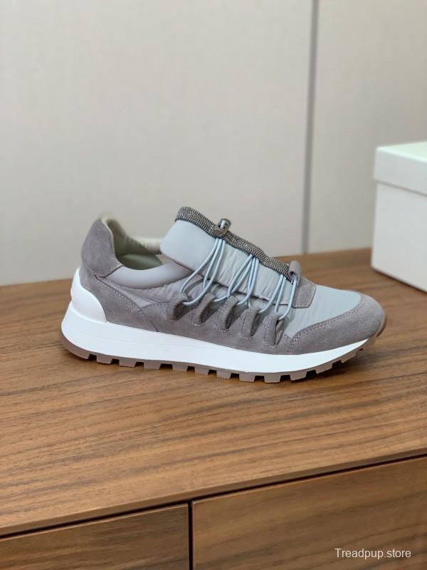 2025 Unisex Brunello Cucinelli Grey Beige Suede Leather Sneakers LY