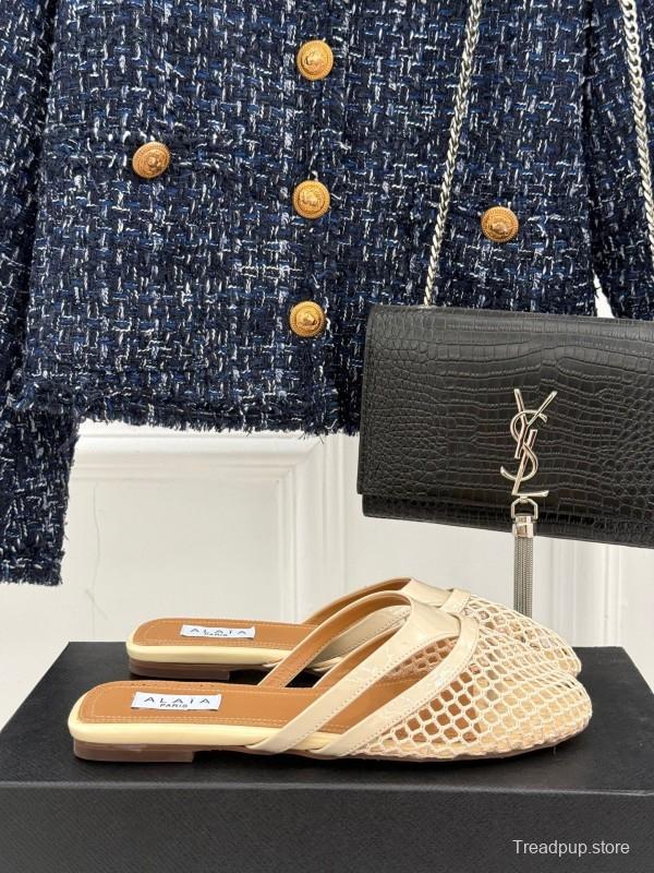 2025 Slippers AlAIA Beige Leather Mesh Slip-on KFY00260