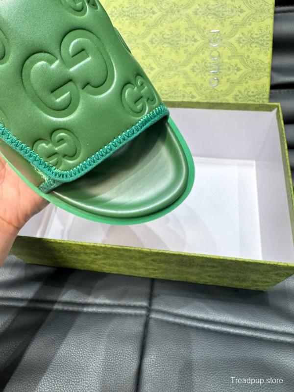 2024 Gucci Green Leather Slippers MJ00200