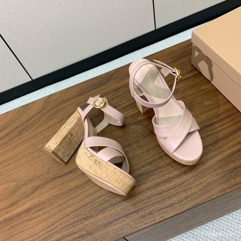 2025 Women Gianvito Rossi Light Pink Leather Platform Sandals