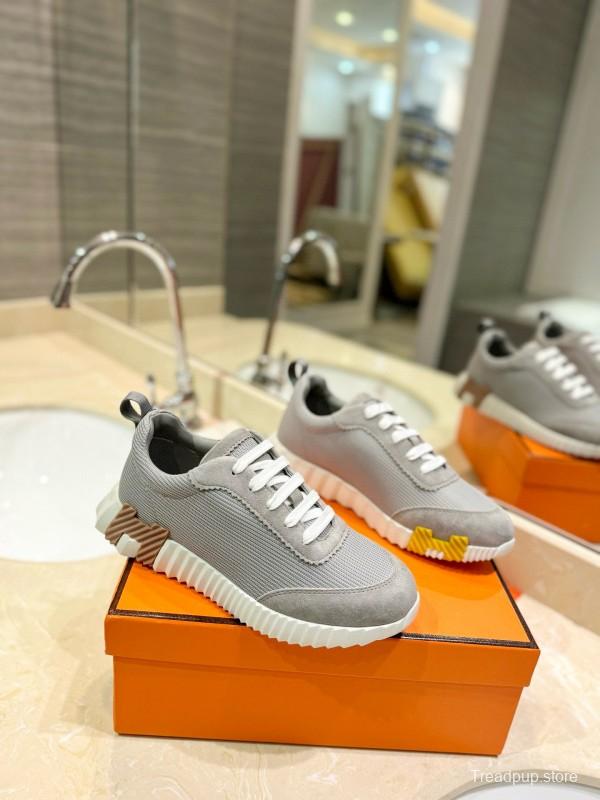 2024 Unisex Hermès Gray Beige Silk Suede Sneakers MJ00320