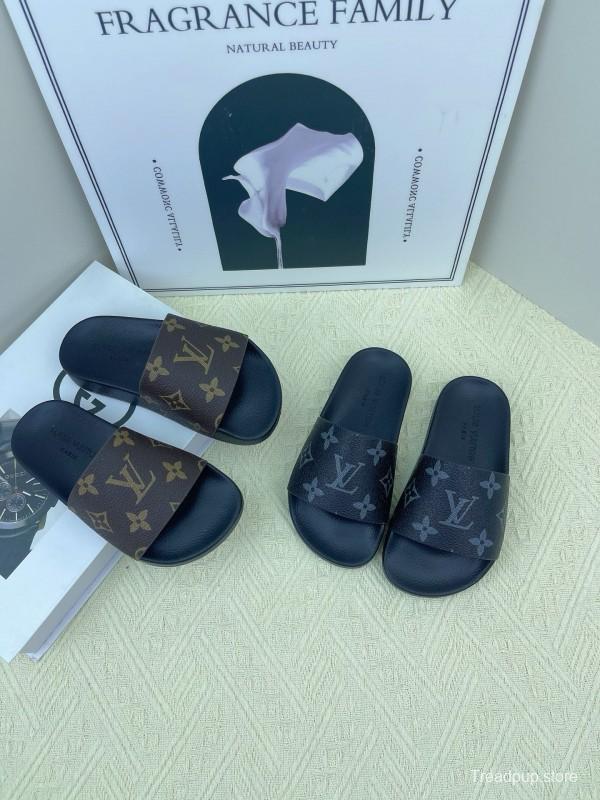 2025 Kids Louis Vuitton Brown Black Leather Slippers