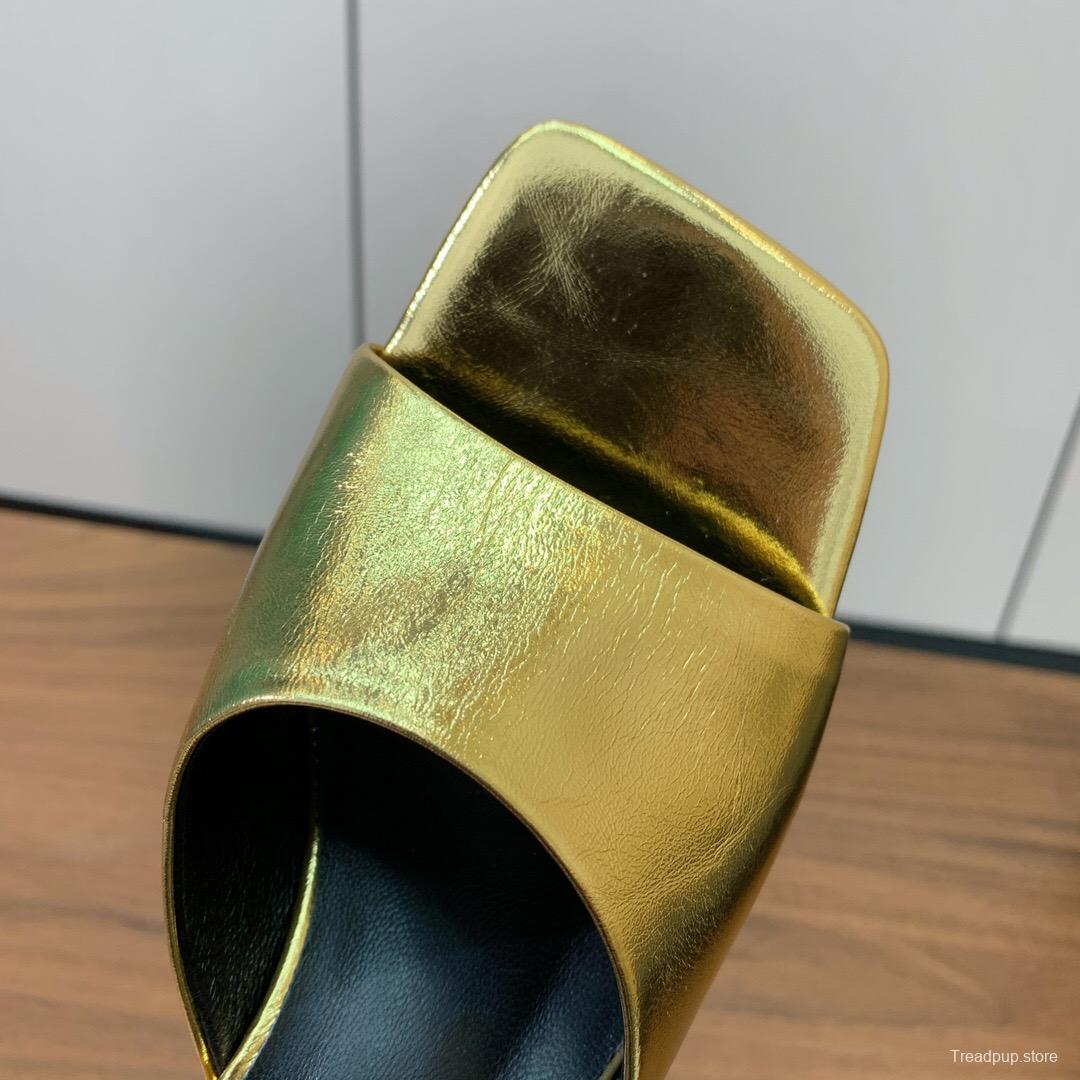 2025 Women VERSACE Gold Leather Heeled Sandals