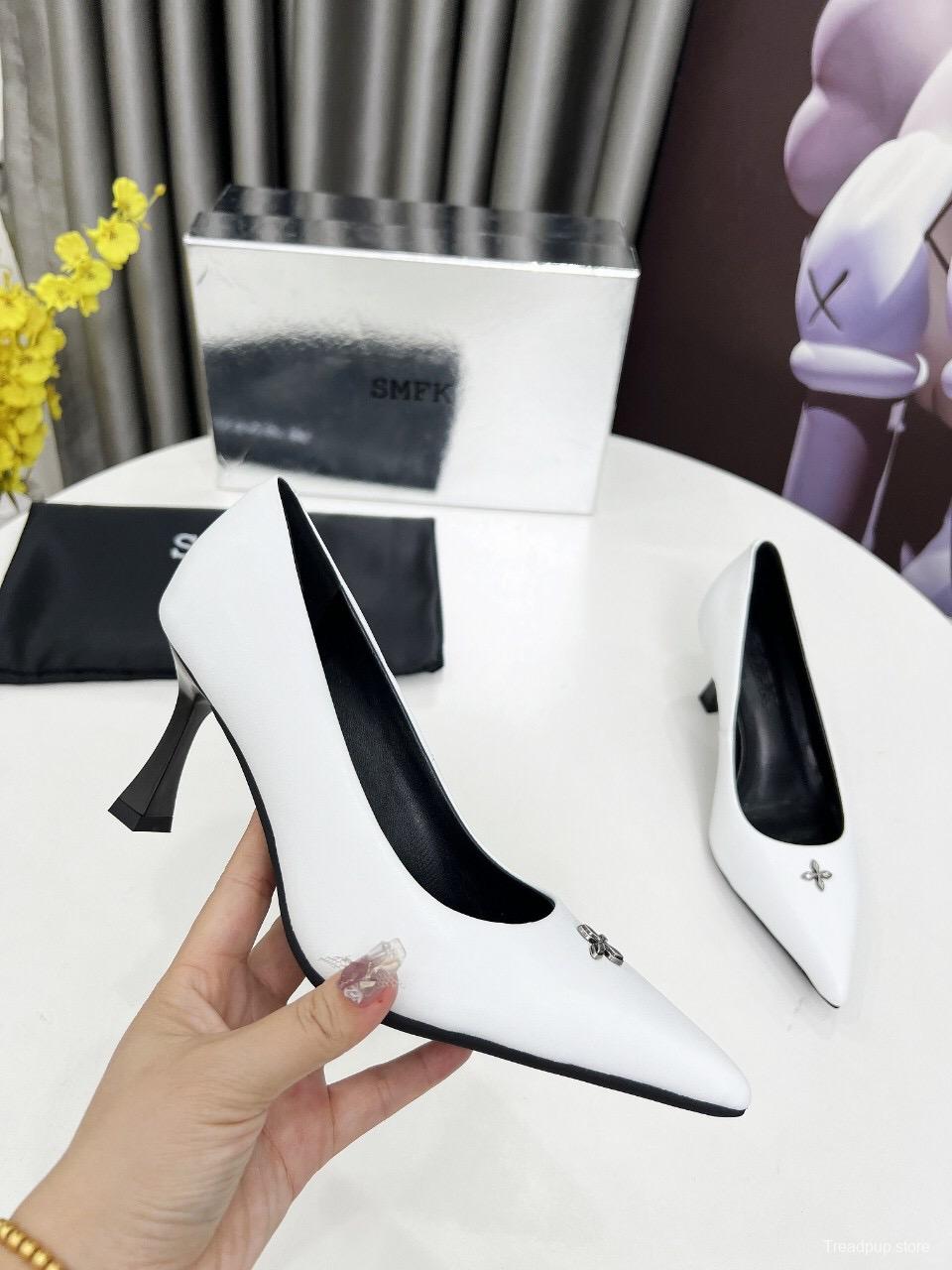 2025 Women SMFK White Cow Leather High Heel Pumps LY
