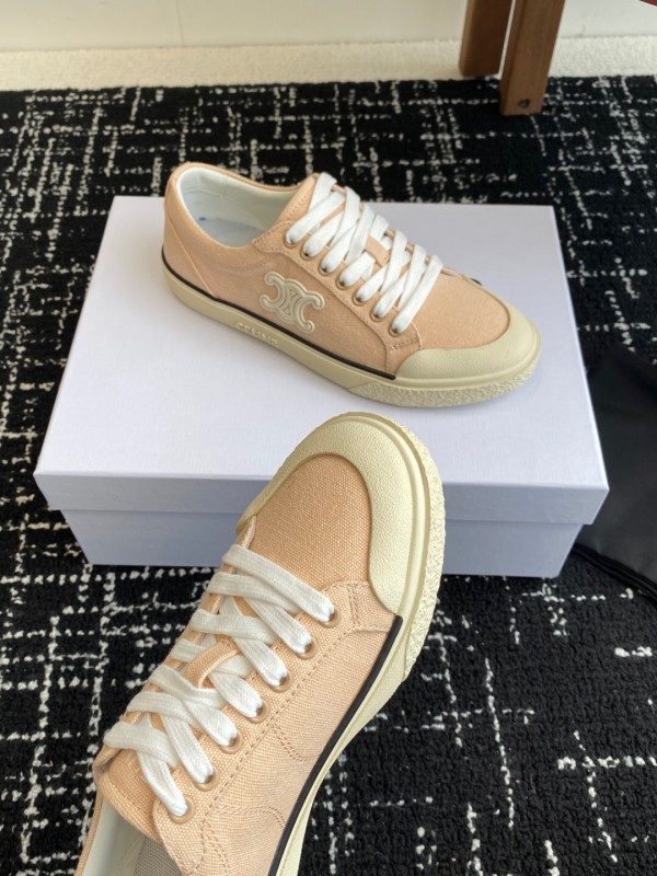 2025 Women Celine Pink Canvas Leather Sneakers