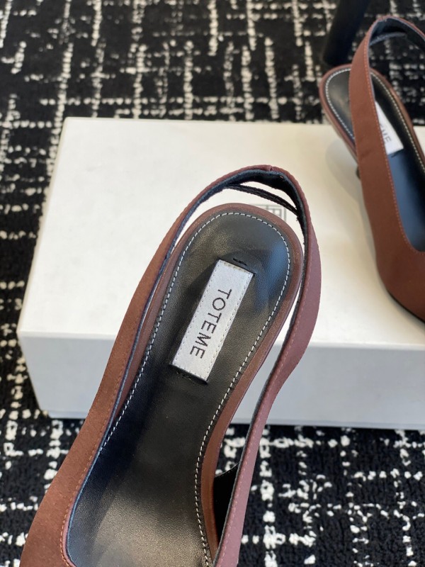 2025 Women Toteme Brown Satin Slingback Pointed Toe Heels