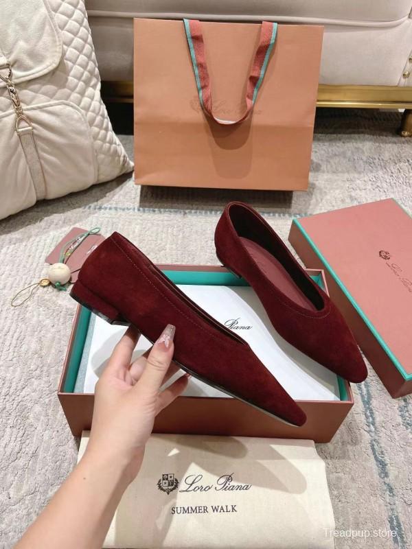 2025 Women LP Burgundy Suede Ballet Flat