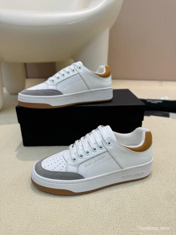 2024 Unisex Yves Saint Laurent White Grey Brown Leather Suede Sneakers