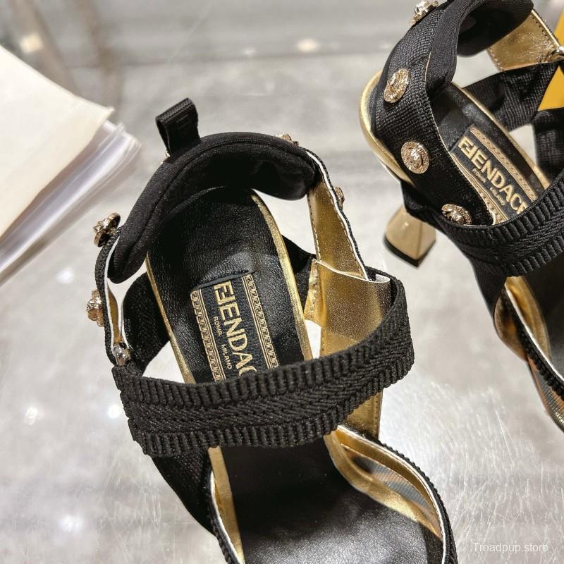 2025 Women Fendi Brown Black Leather Mesh High Heels MJ00280