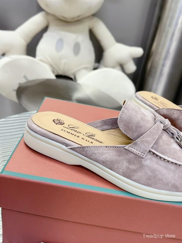 2024 Slippers LP Gray Suede Leather Mule Slippers