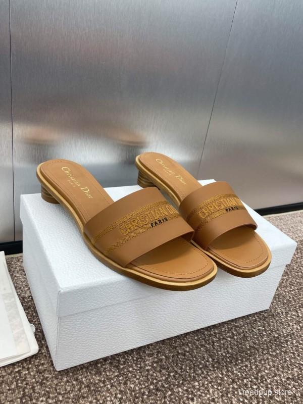 2025 Women Dior Brown Leather Slippers