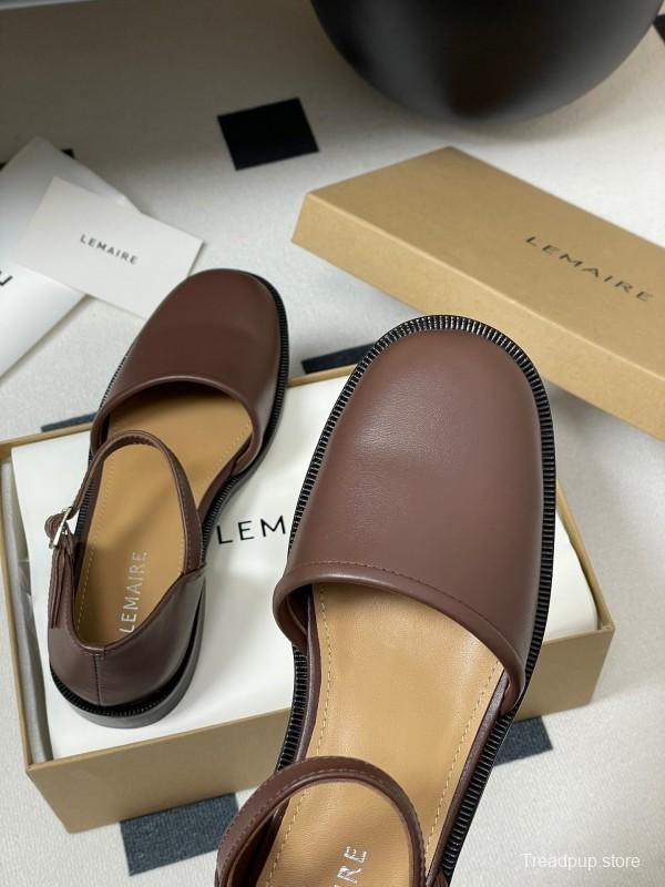 2025 Women Lemaire Brown Leather Mary Jane Shoes