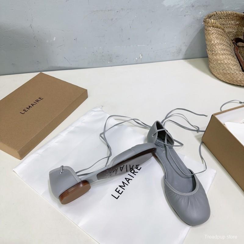 2025 Women LEMAIRE Light Grey Leather Ballet Flats